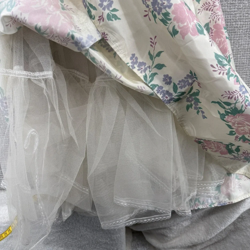 Vtg Scott McClintock Floral Dress Sz 6 Puff Sleeve Lace Cottage Coquette Basque - Picture 13 of 15